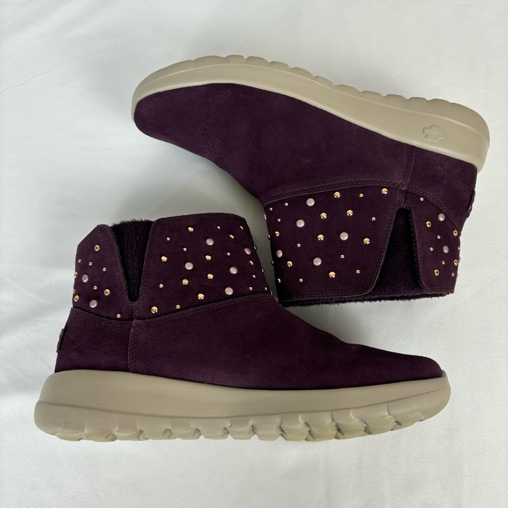 Skechers Ankle Boots Leather Lightweight Slip-On Comfy Booties Burgundy Size 10 - Picture 5 of 16